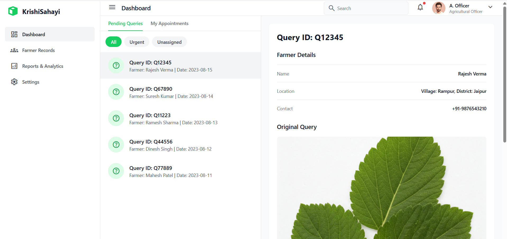 KrishiSahayi Dashboard